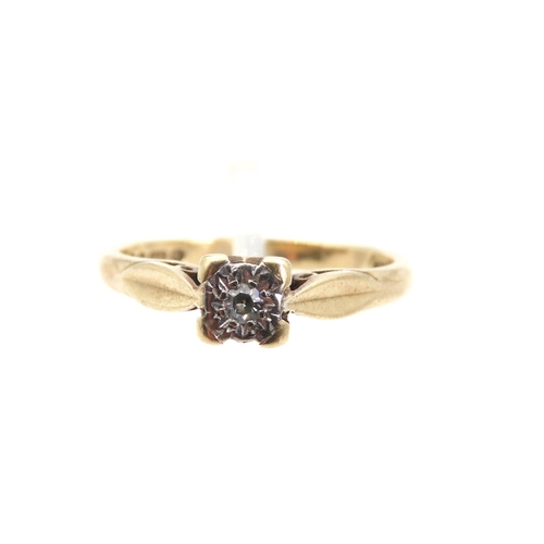 1396 - Old European Cut Soilitaire Diamond Ladies Ring Mounted on 9 Carat Yellow Gold Band Ring Size J