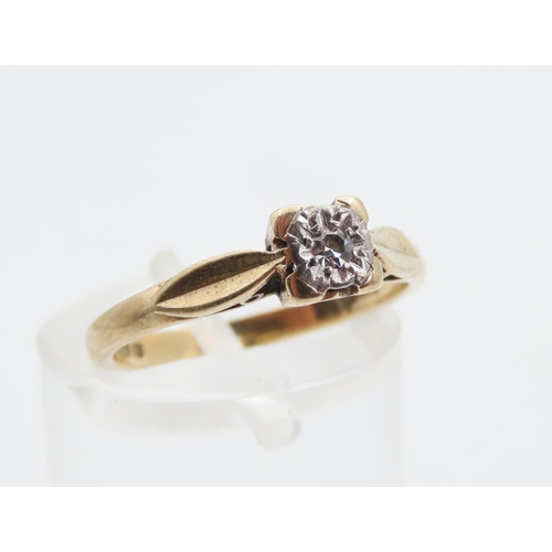 1396 - Old European Cut Soilitaire Diamond Ladies Ring Mounted on 9 Carat Yellow Gold Band Ring Size J