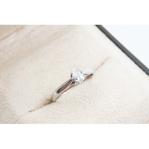 1398 - Diamond Solitaire Ring Pear Cut Mounted on Platinum Set on Platinum Band Ring Size O