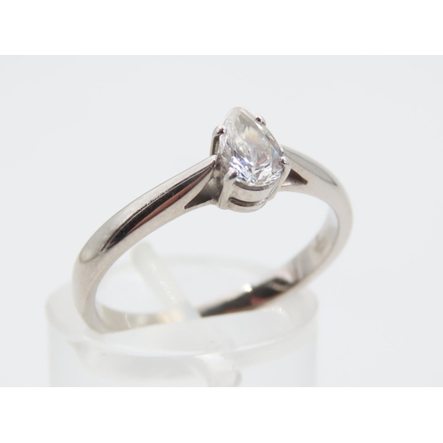 1398 - Diamond Solitaire Ring Pear Cut Mounted on Platinum Set on Platinum Band Ring Size O