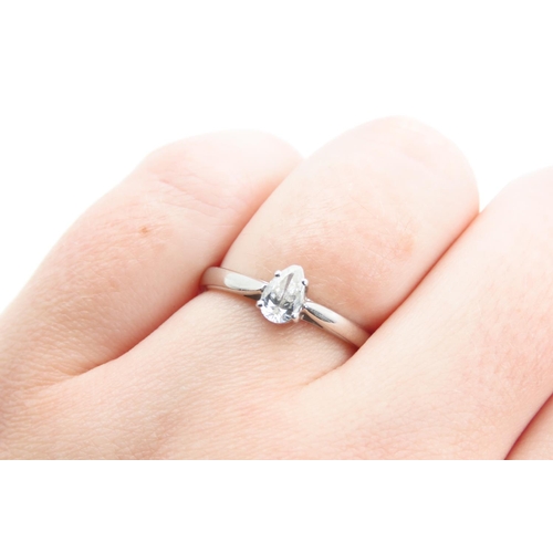 1398 - Diamond Solitaire Ring Pear Cut Mounted on Platinum Set on Platinum Band Ring Size O