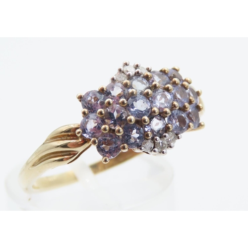 1399 - Pale Amethyst and Diamond Set Ladies Cluster Ring Mounted on 9 Carat Yellow Gold Band Ring Size S