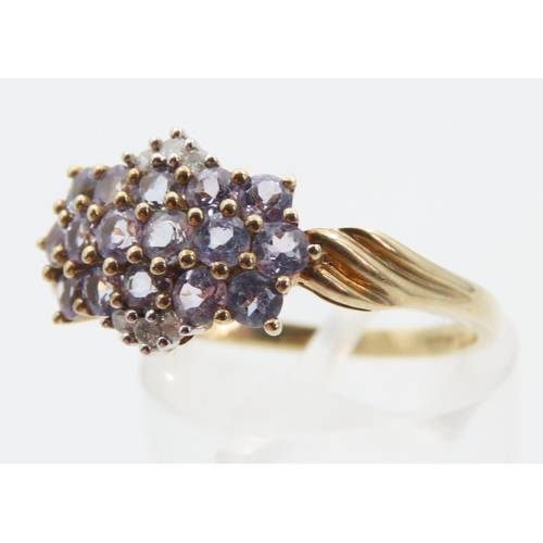 1399 - Pale Amethyst and Diamond Set Ladies Cluster Ring Mounted on 9 Carat Yellow Gold Band Ring Size S