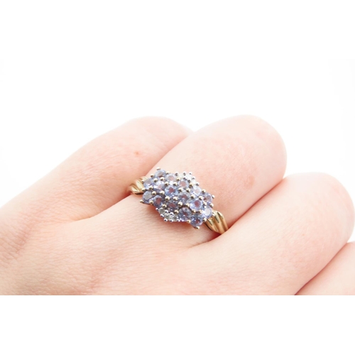 1399 - Pale Amethyst and Diamond Set Ladies Cluster Ring Mounted on 9 Carat Yellow Gold Band Ring Size S