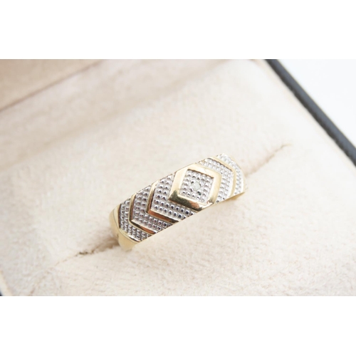 1400 - 9 Carat Yellow Gold Geometric Design Diamond Set Band Ring Size V