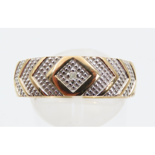 1400 - 9 Carat Yellow Gold Geometric Design Diamond Set Band Ring Size V