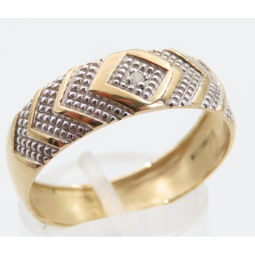 1400 - 9 Carat Yellow Gold Geometric Design Diamond Set Band Ring Size V