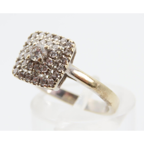 1403 - 18 Carat Yellow Gold Platinum Set Diamond Cluster Ring Size M