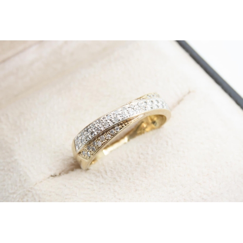 1406 - 14 Carat Yellow and White Gold Twin Band Diamond Set Ring Size V