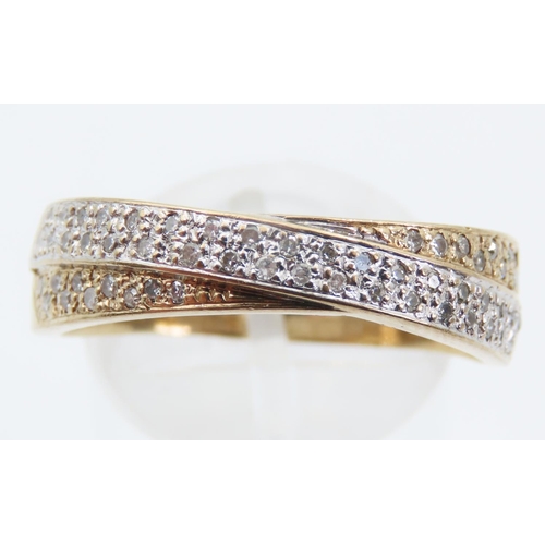 1406 - 14 Carat Yellow and White Gold Twin Band Diamond Set Ring Size V