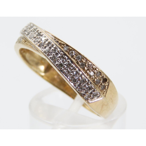 1406 - 14 Carat Yellow and White Gold Twin Band Diamond Set Ring Size V