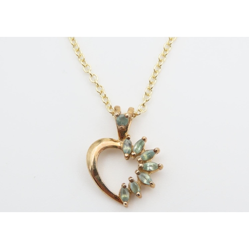 1408 - 9 Carat Yellow Gold Emerald Set Heart Motif Pendant Necklace Set on 9 Carat Yellow Gold Chain Pendan... 