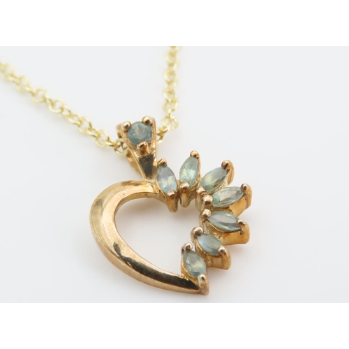 1408 - 9 Carat Yellow Gold Emerald Set Heart Motif Pendant Necklace Set on 9 Carat Yellow Gold Chain Pendan... 