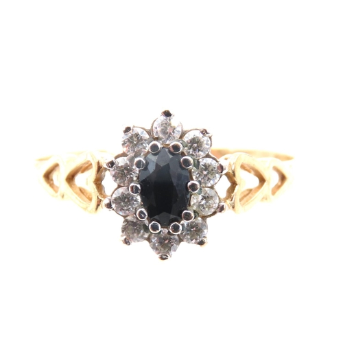 1411 - Sapphire Centre Stone Ladies Ring Gemset Cluster Mounted on 9 Carat Yellow Gold Band Ring Size Q