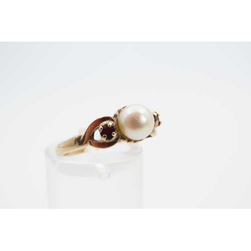 1412 - Pearl and Garnet Ladies Ring Mounted on 9 Carat Yellow Gold Ring Size M