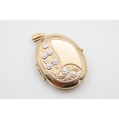 1413 - 9 Carat Yellow Gold Hinged Locket with Engraved Floral Motif Detailing 4cm High