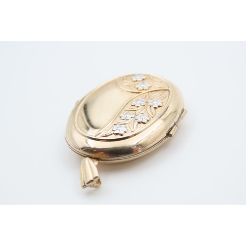 1413 - 9 Carat Yellow Gold Hinged Locket with Engraved Floral Motif Detailing 4cm High