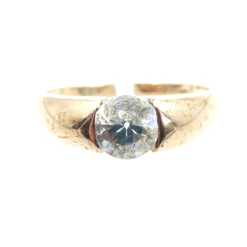 1414 - Aquamarine Centre Stone 9 Carat Yellow Gold Ring Size M