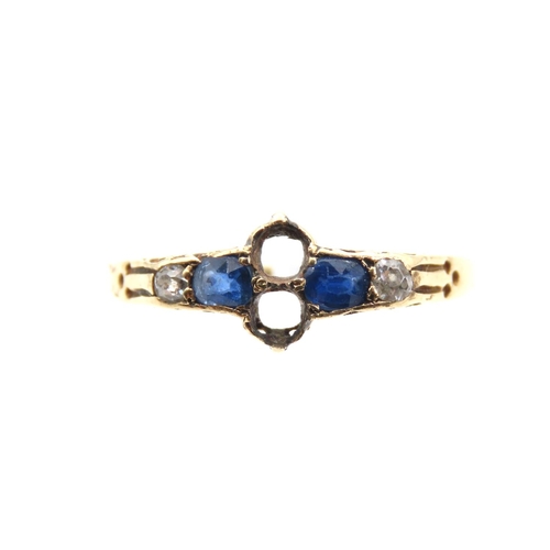 1424 - Sapphire and Diamond 18 Carat Yellow Gold Ring Four Stone Ring Band Size N. Please Note Two Centre S... 