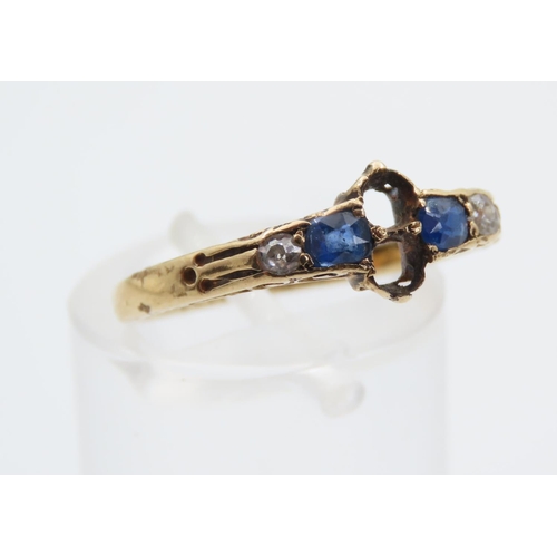 1424 - Sapphire and Diamond 18 Carat Yellow Gold Ring Four Stone Ring Band Size N. Please Note Two Centre S... 