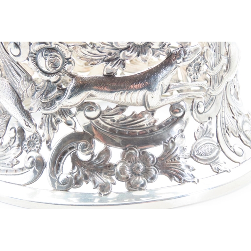 1426 - Silver Dish Ring Various Irish Motifs Including Wolf Hound and Stag etc Rocco Form 20cm Diameter x 1... 