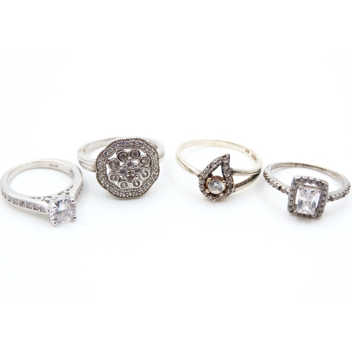 1431 - Four Silver Rings Gemset Sizes H, R, L and N and a Half