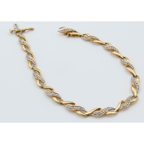 1438 - Ladies 9 Carat Yellow Gold Diamond Set Bracelet Articulated Form 19cm Long