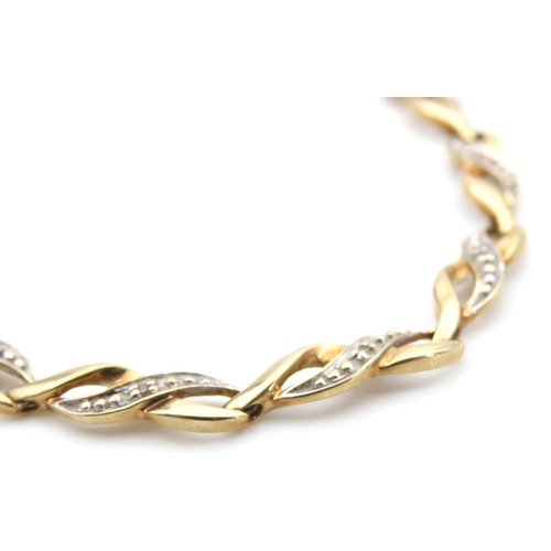 1438 - Ladies 9 Carat Yellow Gold Diamond Set Bracelet Articulated Form 19cm Long