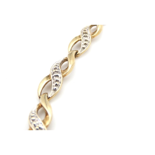 1438 - Ladies 9 Carat Yellow Gold Diamond Set Bracelet Articulated Form 19cm Long