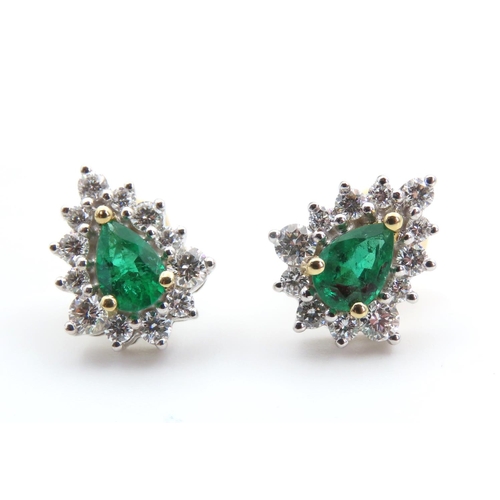 1439 - Pair of 18 Carat Gold Mounted Emerald and Diamond Pear Cut Ladies Earrings