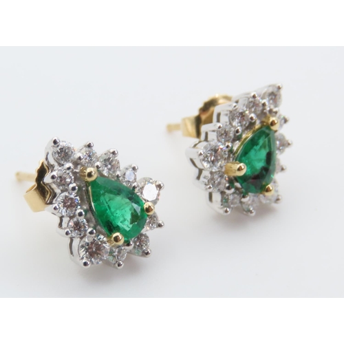 1439 - Pair of 18 Carat Gold Mounted Emerald and Diamond Pear Cut Ladies Earrings