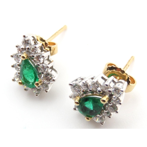 1439 - Pair of 18 Carat Gold Mounted Emerald and Diamond Pear Cut Ladies Earrings