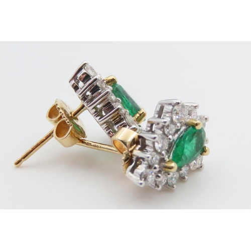 1439 - Pair of 18 Carat Gold Mounted Emerald and Diamond Pear Cut Ladies Earrings