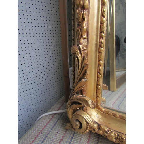 144 - Arch Top Gilded Wall Mirror Upper Cartouche Decoration Approximately 6ft High x 20 Inches Wide