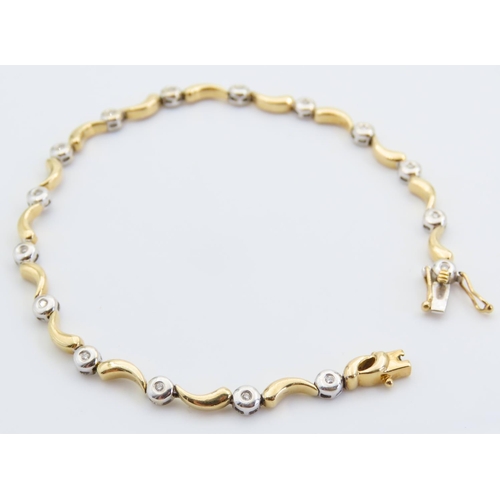 1440 - 18 Carat Yellow and White Gold Modernist Form Bracelet 20cm Long Inset with Diamonds