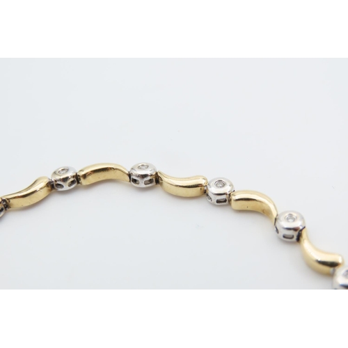 1440 - 18 Carat Yellow and White Gold Modernist Form Bracelet 20cm Long Inset with Diamonds