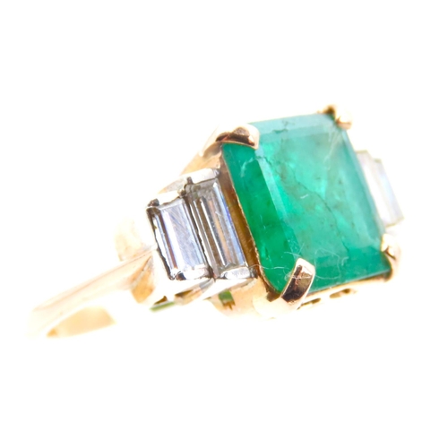 1446 - Emerald and Diamond Centre Stone Ring Twin Baguette Cut Diamonds to Either Side Emerald of Attractiv... 