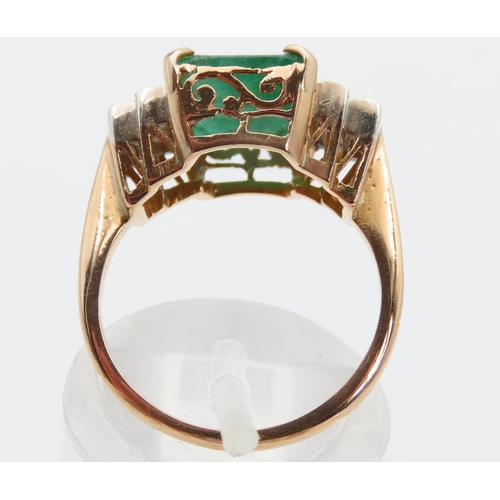 1446 - Emerald and Diamond Centre Stone Ring Twin Baguette Cut Diamonds to Either Side Emerald of Attractiv... 