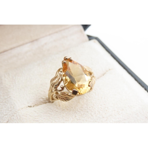 1447 - Citrine Marquise Cut Ladies Ring Detailed Band 9 Carat Yellow Gold Ring Size N and a Half