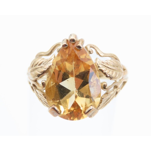 1447 - Citrine Marquise Cut Ladies Ring Detailed Band 9 Carat Yellow Gold Ring Size N and a Half