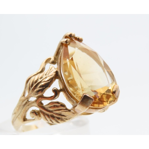 1447 - Citrine Marquise Cut Ladies Ring Detailed Band 9 Carat Yellow Gold Ring Size N and a Half