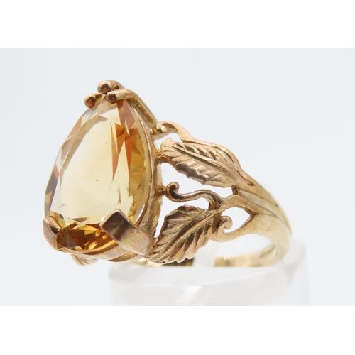 1447 - Citrine Marquise Cut Ladies Ring Detailed Band 9 Carat Yellow Gold Ring Size N and a Half