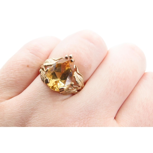 1447 - Citrine Marquise Cut Ladies Ring Detailed Band 9 Carat Yellow Gold Ring Size N and a Half