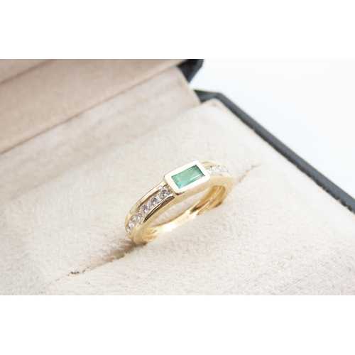 1449 - Emerald and Diamond 18 Carat Gold Ring Modernist Form