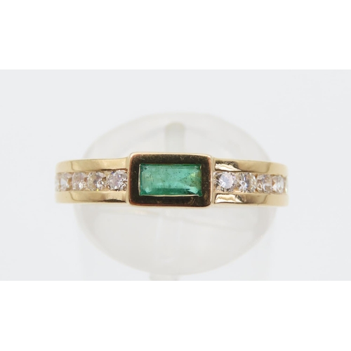 1449 - Emerald and Diamond 18 Carat Gold Ring Modernist Form