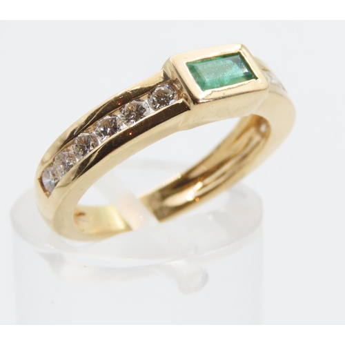 1449 - Emerald and Diamond 18 Carat Gold Ring Modernist Form