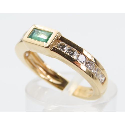 1449 - Emerald and Diamond 18 Carat Gold Ring Modernist Form