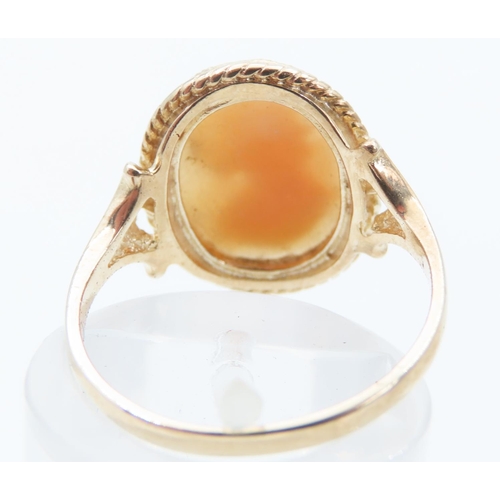 1452 - 9 Carat Yellow Gold Ladies Cameo Ring with Incised Detailing Size O