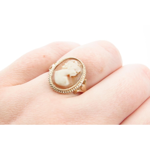 1452 - 9 Carat Yellow Gold Ladies Cameo Ring with Incised Detailing Size O