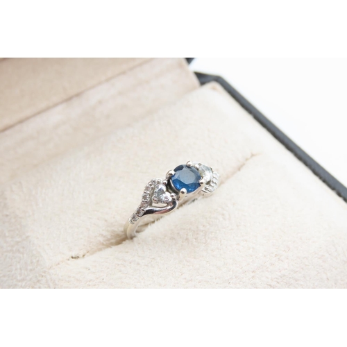 1454 - Glamira Designer Ring Sapphire and Diamonds Mounted on 14 Carat White Gold Band Ring Size K Original... 